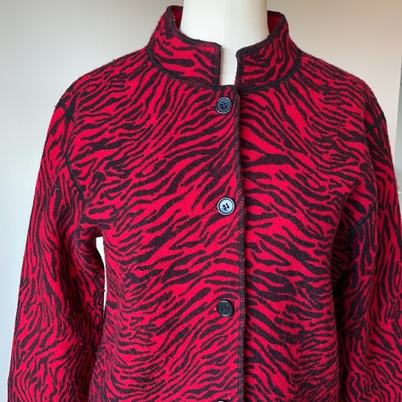 JM Collection Jacket Size Medium Zebra Red Print Wool Button Closure - Picture 3 of 7